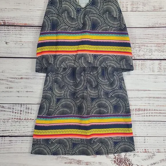 Renee C Layer Tiered Sleeveless Dress S Boho Geometric Rainbow Stripe Print NWT - Picture 10 of 14
